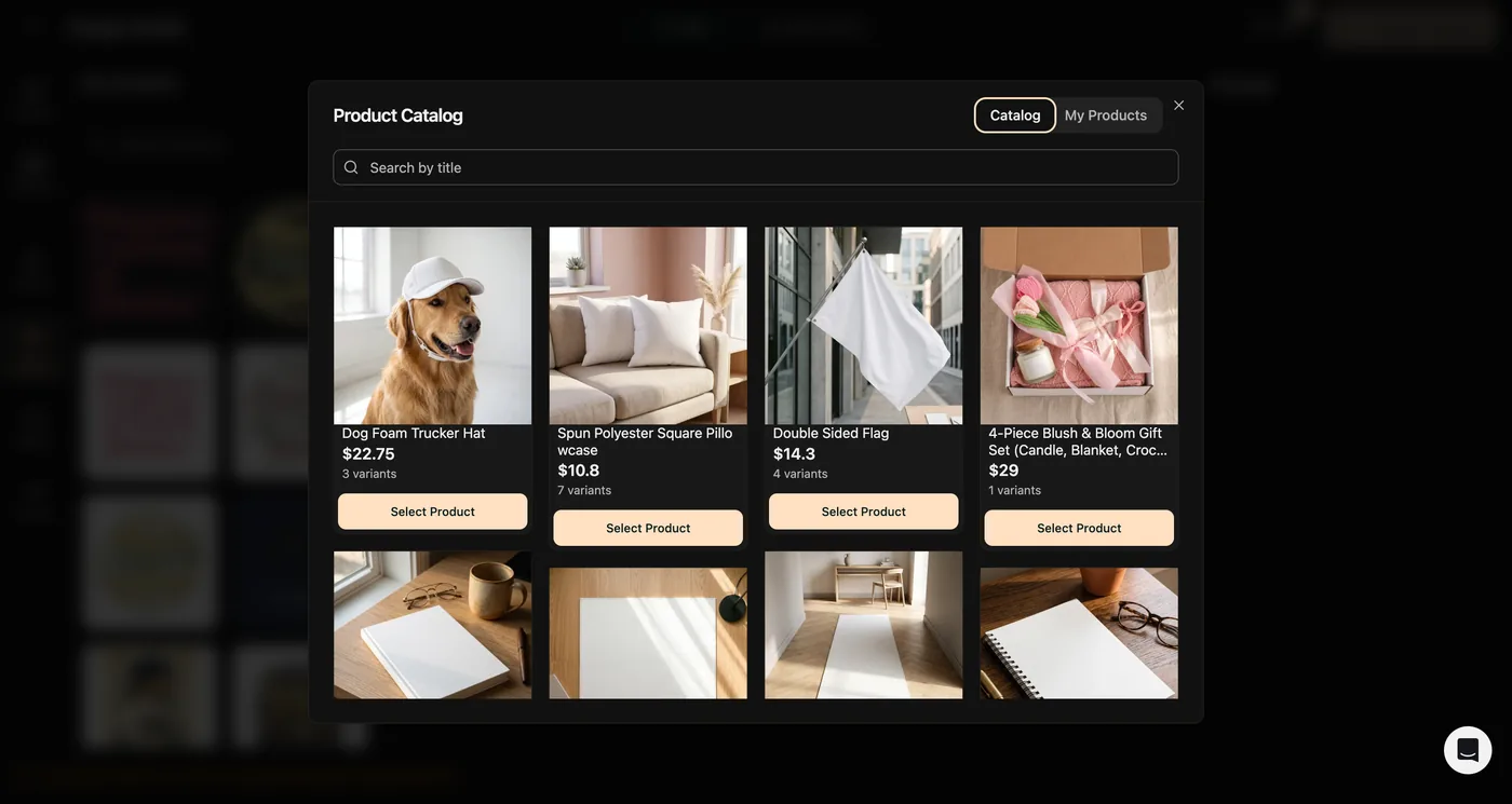 Listybox Creation Wizard: product catalog selection with live prices